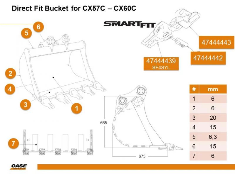 Bucket - 0.12 m³ - 450 mm L | CASECE | US | EN