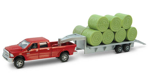 Camionnette Ram® avec semi-remorque à plate-forme et des balles de foin rondes, échelle 1:64 - Ertl | CASEIH | CA | FR