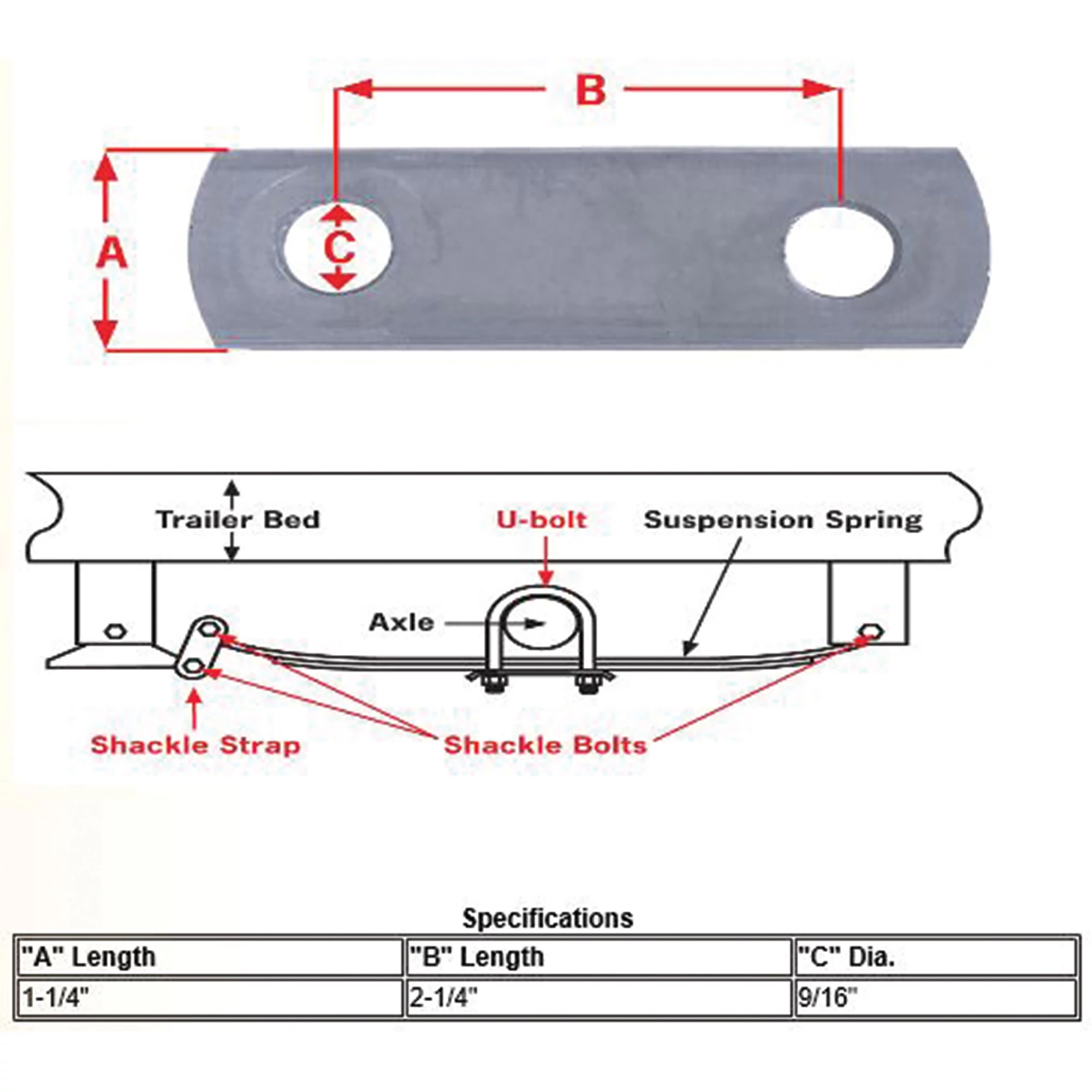Trailer Axle Shackle Strap - 1 1/4