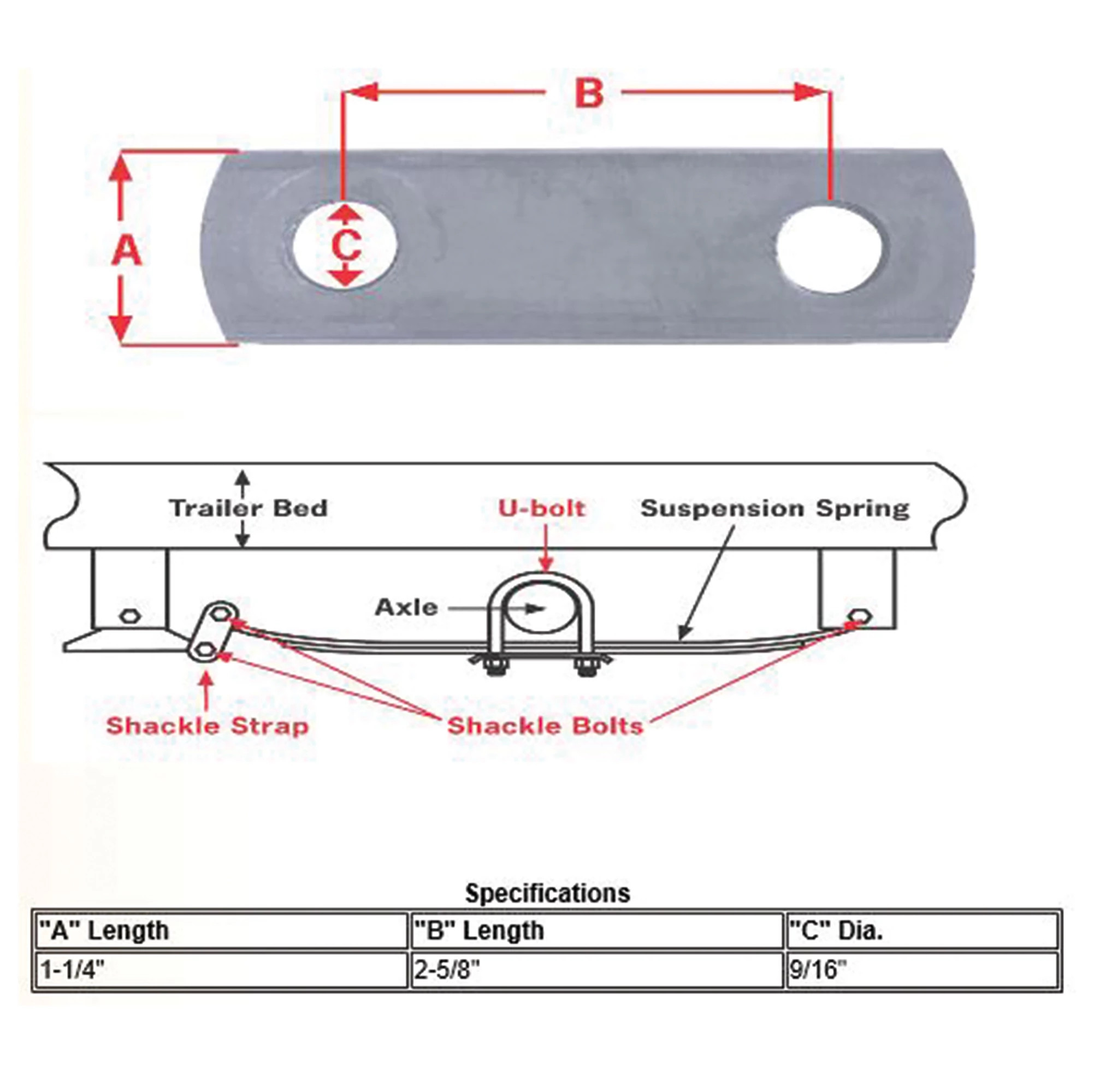Trailer Axle Shackle Strap - 1 1/4