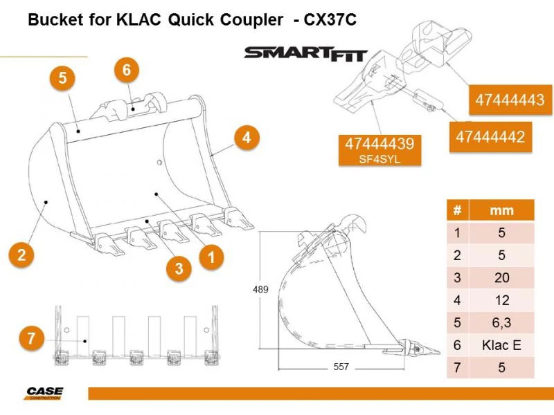 Caçamba para miniescavadeira - Acoplador KLAC - Dentes SmartFit™ - 800 mm L - 0,135 m³