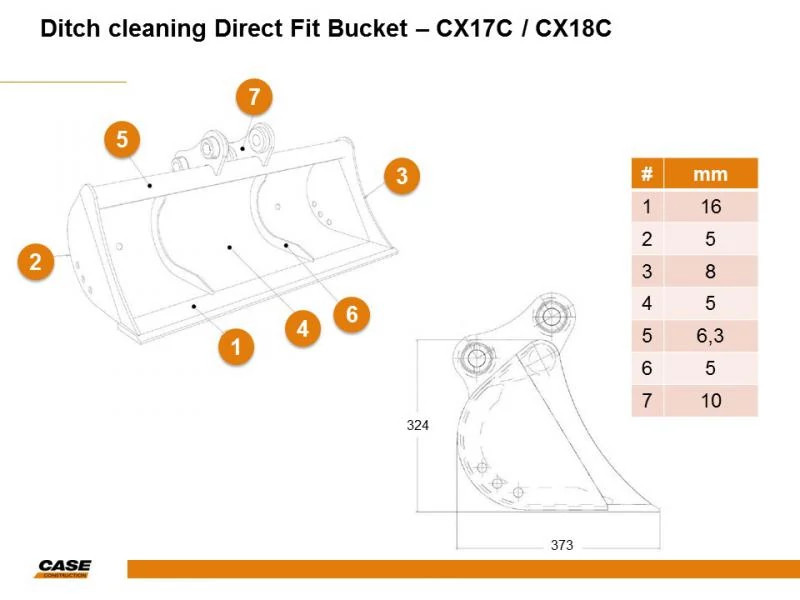 Caçamba para miniescavadeira - Limpeza de valas - 0,08 m³ - 1000 mm C