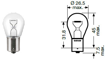 Lâmpada P21W - Filamento único - 12 V - 21 W