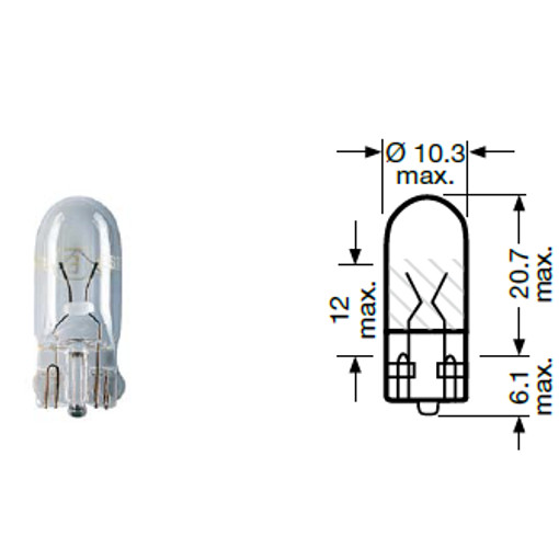 Lâmpada W3W - Base de vidro - 12 V - 3 W