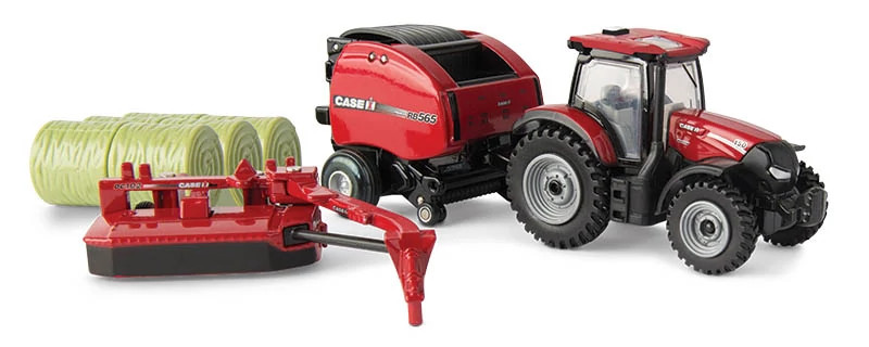 Case IH Maxxum 145 Jouet avec presse à balles rondes et tondeuse-conditionneuse à l'échelle 1:64 | CASECE | CA | FR