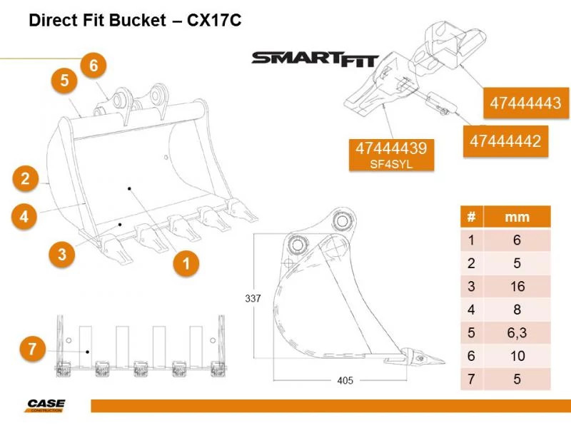 Mini-Excavator Bucket - 0.06 m³ - 600 mm L | CASECE | US | EN