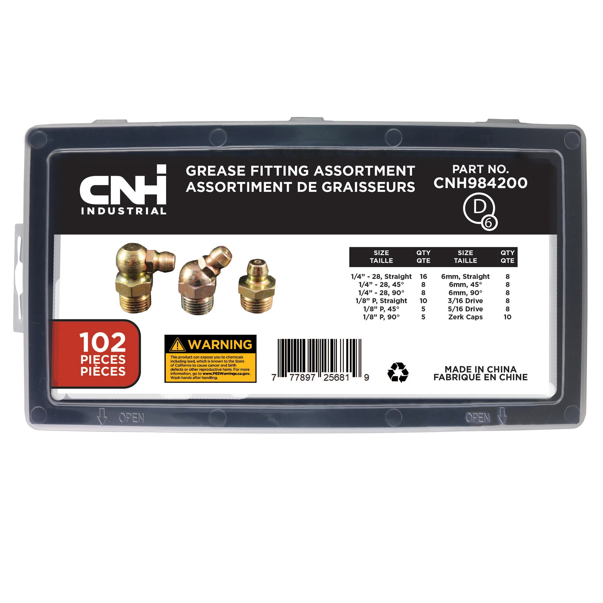 Grease Fitting Kit - SAE and Metric - 102 Pieces | CASECE | CA | EN