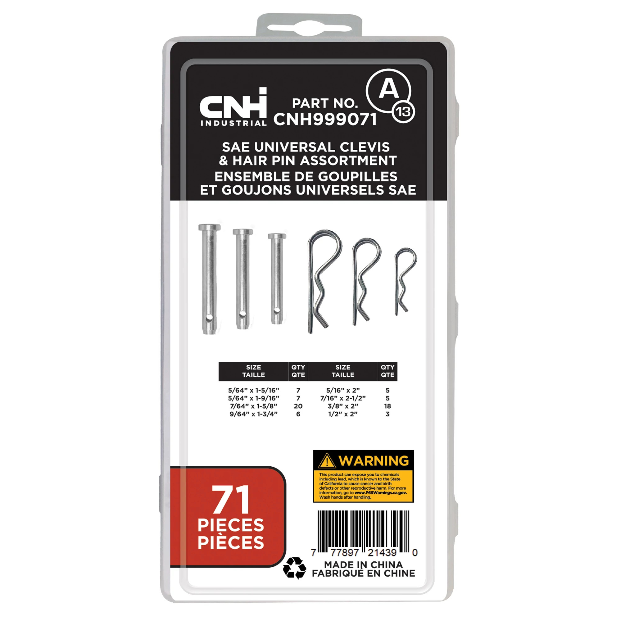 Universal Clevis Pin Kit - SAE - 71 Pieces | CASECE | CA | EN