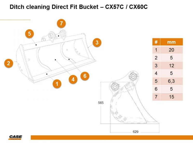 Ditch Cleaning Bucket - 0.25 m³ - 1200 mm L | CASECE | US | EN