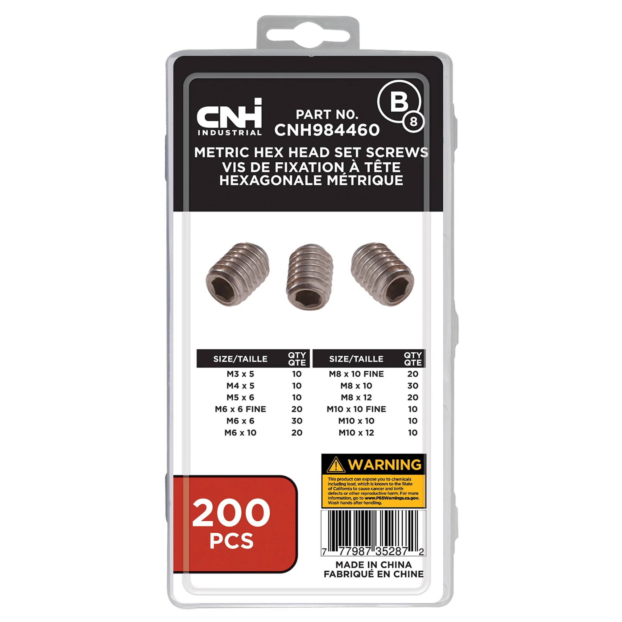 Ensemble de vis à tête Allen - Métriques - 200 pièces | CASEIH | CA | FR